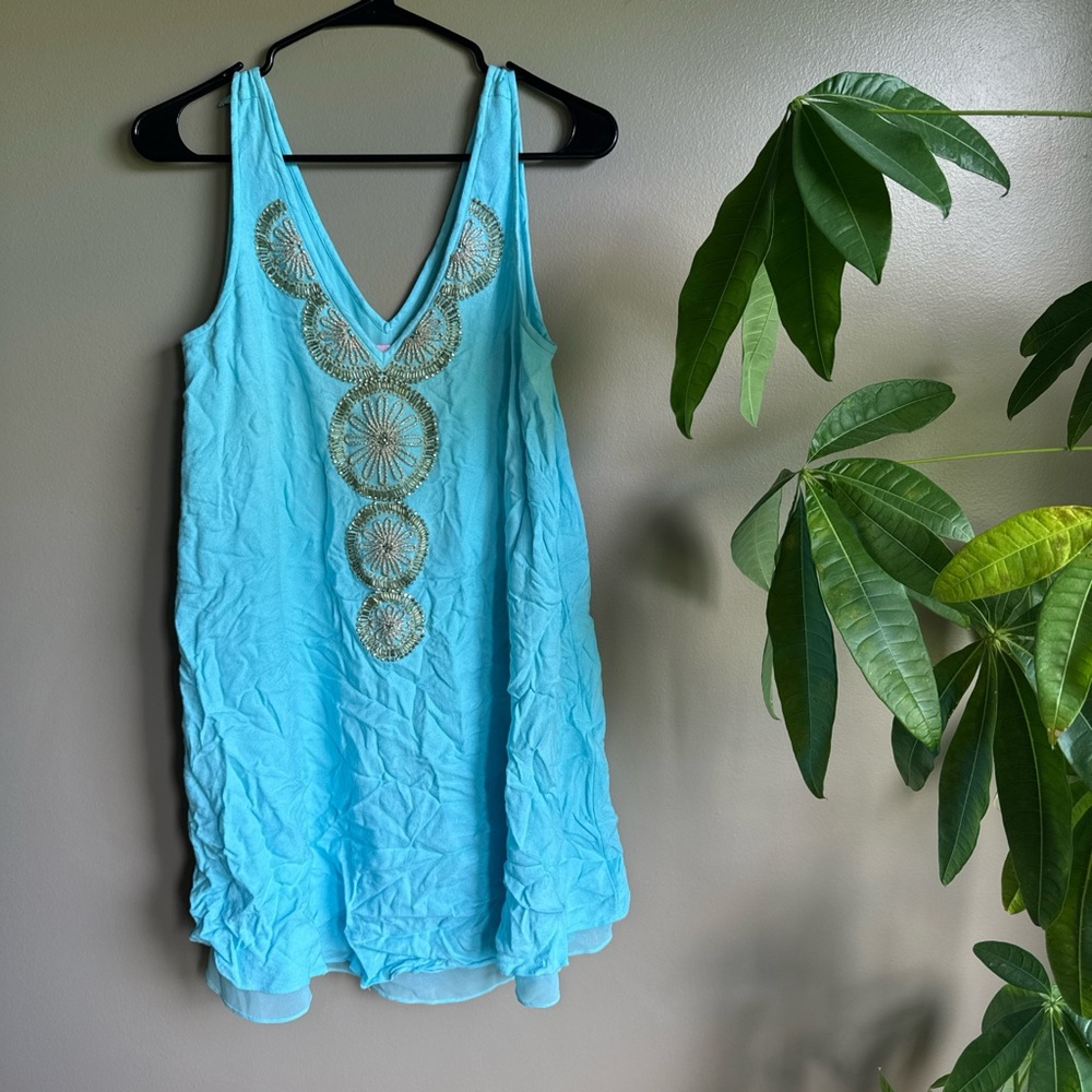 Lilly Pulitzer Aqua Dress with Gold Embellishments